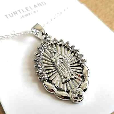Nuevo collar colgante de topacio blanco católico de plata de ley 925 Santa Virgen María Foto 1 de 4