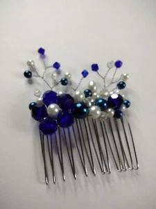 Blaue Glasperle & Kristall Haarkamm Braut, Brautjungfer, Abschlussball Haarzubehör - Bild 1 von 6