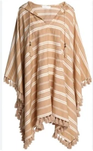 ZIMMERMANN Linen Striped Tassel Poncho Kaftan Coverup One Size AS NEW - Picture 1 of 7