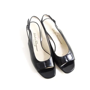 Ferragamo Gancio Slingback Sandals Black Leather Womens EU 36.5 US 6.5 B - Picture 1 of 9