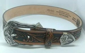 Tony Lama Boy's Brown Tooled Belt With D-ring Bronc Rider Buckle Style-C60214 - Picture 1 of 5
