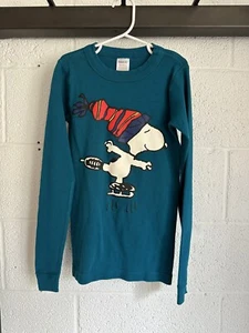 Hanna Andersson Snoopy Holiday Christmas Skating SZ 140 US 10 Long Sl Pajama Top - Picture 1 of 6