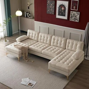 4 Seat Modern Sectional Sofa Set 2 Chaise Nordic U-Shaped Couch Upholstered - Picture 1 of 10