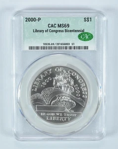2000-P Library Of Congress Commemorative Silver Dollar MS69 CAC CACg *7077 - Picture 1 of 5