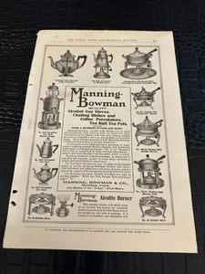 EARLY 1900s MAGAZINE AD #A10-125 MANNING BOWMAN STOVES - COFFEE PERCULATORS - Imagen 1 de 1