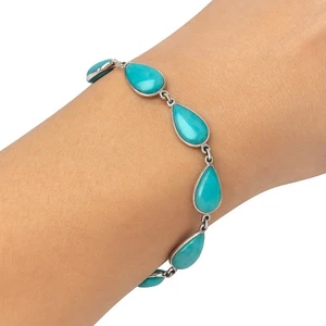 Natürliches Paraiba Amazonit 925 Sterling Silber Armband Schmuck B-1001 - Bild 1 von 6