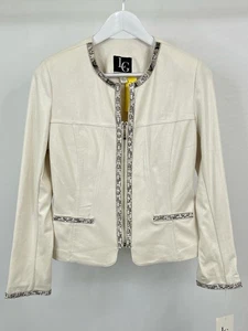 LENA GABRIELLE NWT Vegan Moto Classic Rhinestone Snake Size 4 White Women Jacket - Picture 1 of 4