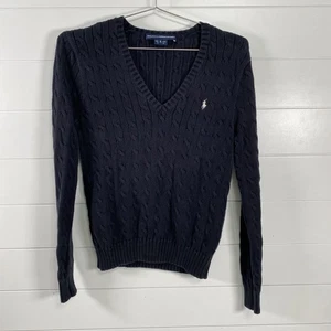 Ralph Lauren Sport Pullover Damen XL Navy Zopfmuster V-Ausschnitt Pony Logo Baumwolle - Bild 1 von 10