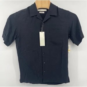 Perry Ellis Mens 100% Silk Button Up Short Sleeve Shirt Black Small Casual - Picture 1 of 5
