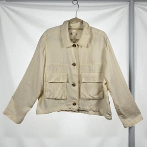 C&C California Womens XL Cream Herringbone Button Front Jacket Top !Missing Tie - Picture 1 of 10