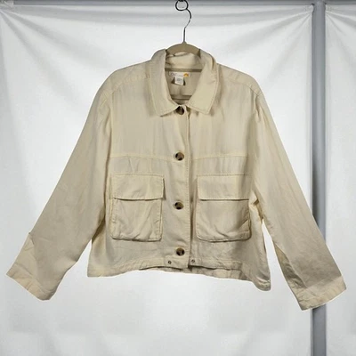 C&C California Womens XL Cream Herringbone Button Front  Jacket Top !Missing Tie - Image 1 of 4