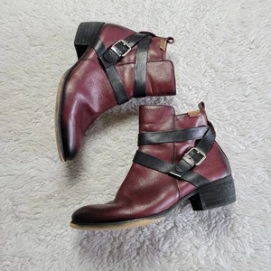 Pikolinos Boots Booties Women's 40 / US 9.5-10 Red Black Leather Straps Buckles - Picture 1 of 9