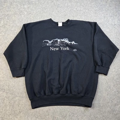 Vintage New York Sweatshirt Mens Large Black Twin Towers 90s Skyline Pullover - Image 1 of 4