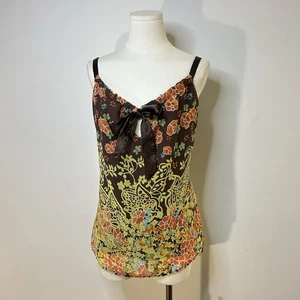 Y2K Soft Girl Fairycore Cottagecore Top Chocolate Brown Floral Women’s Medium - Picture 1 of 7