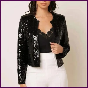 Glitzer Pailletten Jacke Herbst Pailletten golden lose Jacke für Damen lang - Bild 1 von 20