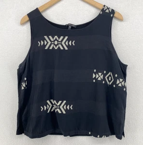 EILEEN FISHER Top L Nomadic Cotton Jacquard Tank Southwestern Boxy Black USA - Picture 1 of 11