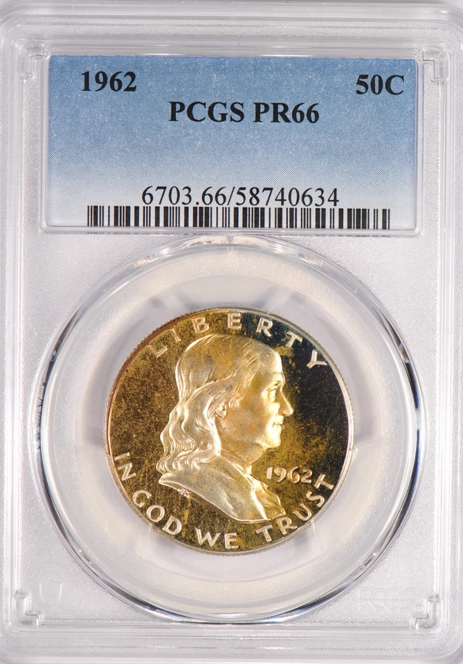 1962 TONED Franklin Half Dollar Proof PCGS PR66 PF 66 Original Toning Coin 50C - Image 1 of 2