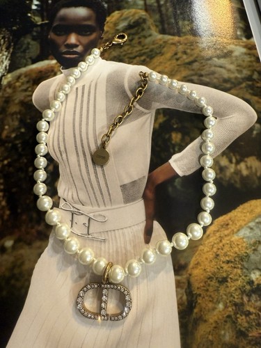 Collana Girocollo Christian Dior Cristallo Perla Logo CD In Ottime Condizioni