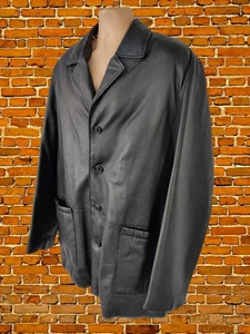 MENS AQUASCUTUM LONDON XL BLACK SOFT SUPPLE GRAINED LEATHER COAT JACKET XLARGE - Picture 1 of 11