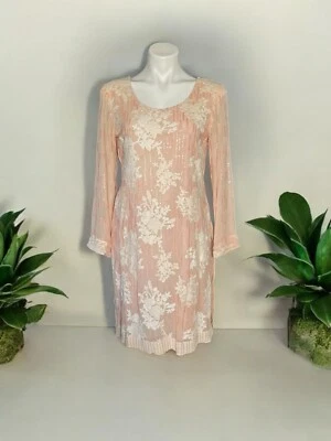 Vestido Melocotón Bordado Lentejuelas Mangas Largas Bufanda Fiesta Boda Talla Grande Foto 1 de 4