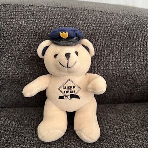 VTG Operation Click It Or Ticket Police Plush Teddy Bear w/ Hat Approx 6” Tall