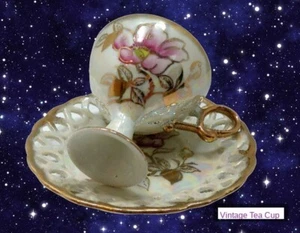 Vintage Teetasse & Untertasse Blume irisierend gold Netz Aynsley Stil Rainbo - Bild 1 von 13