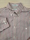 Orvis Men Large Long Sleeve Beige Red Taupe Stripes Cotton Button Shirt Outdoors