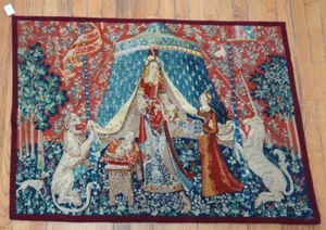 French Needlepoint 1970s Tapestry Handmade The Lady With Unicorn Vintage 30"x42" - Picture 1 of 18