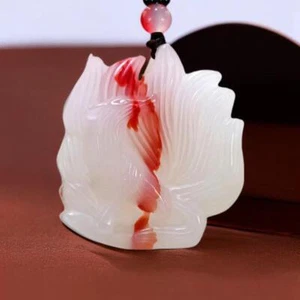 Real Jade Nine Tailed Fox Pendant Necklace Natural Amulet Carved Jewelry - Picture 1 of 5