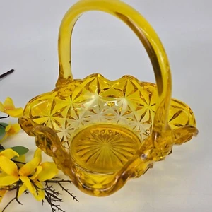 Indiana Glas Monticello Korb mit eckigem Henkel Yellow Mist Vintage 70er Jahre Dekorat - Bild 1 von 9