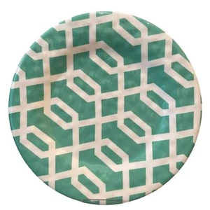 THE SPRING SHOP Melamine Dinner Plate Set of 4 Aqua & White Abstract Design NEW - Picture 1 of 8