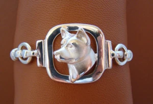 Small Sterling Silver Akita Head Study Bracelet - Picture 1 of 5
