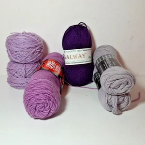 Bucilla Wonder Knit Red Heart Galway Mixed Lot of Purple Light Grey Skeins - Picture 1 of 16