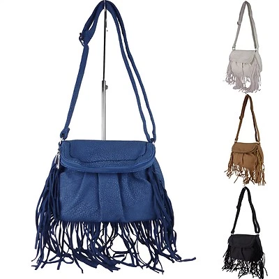 Umhängetasche Damen Fransen klein Leder Imitat Schultertasche cross over E113 - Bild 1 von 4