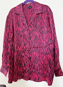 Studio G 100% Silk Women Shirt Sz 3X Magenta/Black Zebra Long Sleeve Button Up - Picture 1 of 6