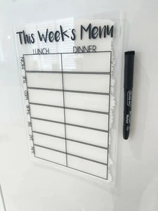 Week's Daily Menu Food Planner Painted A4 Clear Acrylic Wipeable Sign - Picture 1 of 1