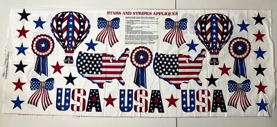 Panel de tela apliques patrióticos estrellas y rayas 4 de julio EE. UU. 43" X 17" - B32 Foto 1 de 4
