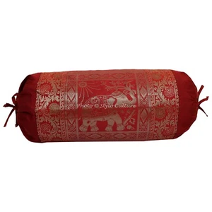Red Bolster Cover Brocade Jacquard Gypsy Bohemian Tribal Ethnic Hippie Pillow - Picture 1 of 5