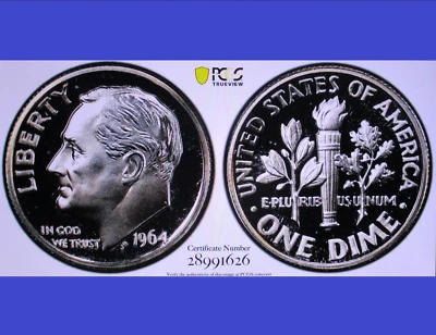 1964 DIME POINTED 9 ULTRA RARE LOW POP PR68 DEEP CAMEO GEM PCGS GS TRUEVIEW  PQ+ - Image 1 of 4