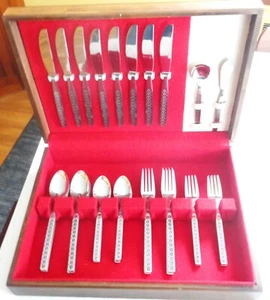Vtg MCM Service For 8 IIC Ramona Stainless Steel Flatware 42 Pieces Wood Chest - Picture 1 of 7