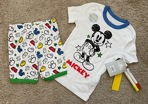 NWT Disney Mickey Boys 7 Small 120 6/7 Pajama PJ Set Short John Mouse World Kids - Picture 1 of 9