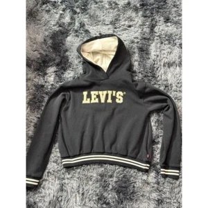 Levi's Black Cropped Hoodie with Gold Logo Athletic Varsity Stripes XL Teen - Picture 1 of 3