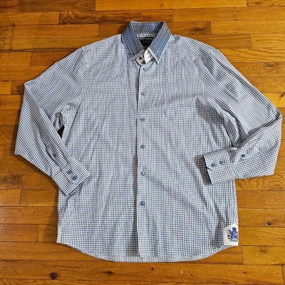 Camisa informal con botones Coogi Luxe azul blanco a cuadros talla XL para hombre Foto 1 de 4