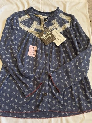 Matilda Jane Cotton Top Sz 6 Ivory Floral Lace Yoke button Front - Image 1 of 2