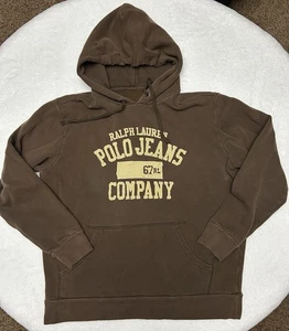 Polo Ralph Lauren Polo Jeans Company Vintage Cotone Felpa con Cappuccio Marrone Uomo Taglia L - Foto 1 di 11