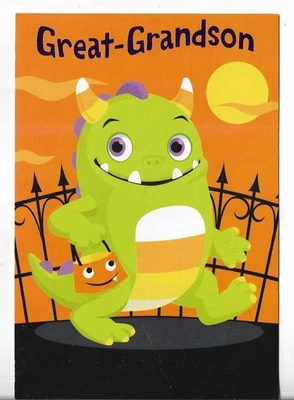 NUEVA Tarjeta Hallmark HALLOWEEN 5.5x8 GRAN NIETO Monstruo Verde Luna Truco Trato Foto 1 de 3