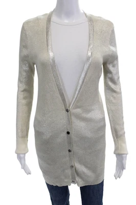 Cárdigan para mujer Robert Rodriguez beige algodón mercerizado cuello en V talla S Foto 1 de 4