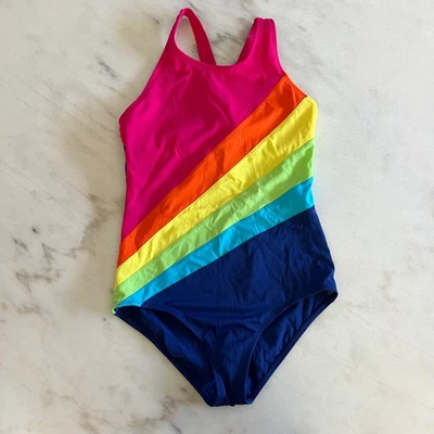 Nuevo sin etiquetas Traje de baño Lands End niños niñas rayas arco iris de una pieza talla 16 Foto 1 de 4