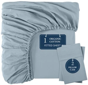 LANE LINEN 100% Organic Cotton Fitted Sheet Queen Size - 3 Pc Set (1 Fitted S... - Picture 1 of 7
