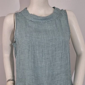 Eileen Fisher Women's Size MP Sleeveless Tunic Top Organic Linen Green Check 34 - Picture 1 of 11